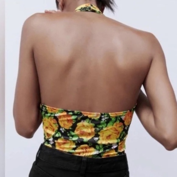Zara 90s Roses Floral Twist Halter Bodysuit NWT Size S - Picture 3 of 6